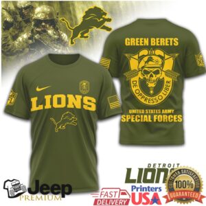 Detroit Lions US Army Special Forces Green Berets Military T Shirt