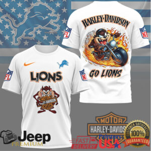 Detroit Lions x Harley Davidson Taz Riding Graphic T Shirt Detroit Lions x Harley Davidson Taz Riding Graphic T Shirt
