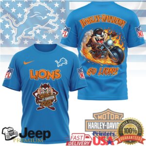 Detroit Lions x Harley Davidson Taz Riding Graphic T Shirt