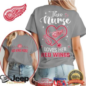 Detroit Red Wings Nurse Shirt NHL This Nurse Loves Her Red Wings Heart Stethoscope T Shirt