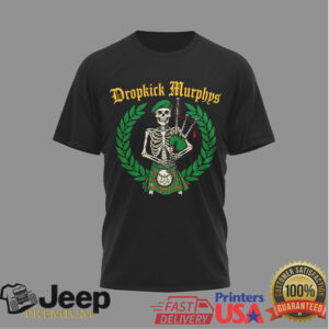 Dropkick Murphys Europe & UK Tour 2026 Skeleton Bagpipes T Shirt Dropkick Murphys Europe & UK Tour 2026 Skeleton Bagpipes T Shirt