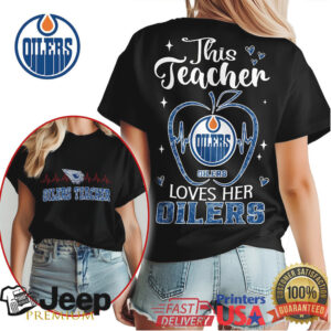 Edmonton Oilers This Teacher Loves Her Oilers NHL Fan Apple T Shirt Edmonton Oilers This Teacher Loves Her Oilers NHL Fan Apple T Shirt