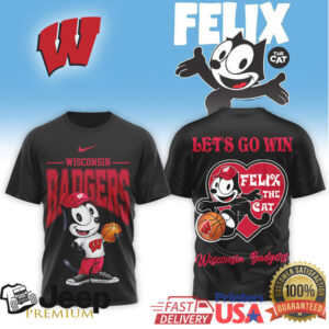 Felix the Cat Wisconsin Badgers College Basketball Graphic T Shirt Felix the Cat Wisconsin Badgers College Basketball Graphic T Shirt