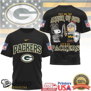 Green Bay Packers Armor of God Snoopy Charlie Brown NFL T Shirt