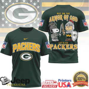 Green Bay Packers Armor of God Snoopy Charlie Brown NFL T Shirt