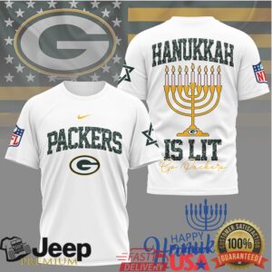Green Bay Packers Hanukkah Is Lit Menorah NFL Graphic T Shirt Green Bay Packers Hanukkah Is Lit Menorah NFL Graphic T Shirt