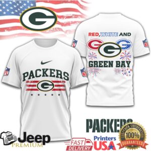 Green Bay Packers Patriotic July 4th Red White and Blue Stars & Stripes T Shirt