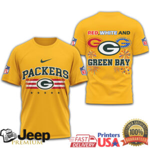 Green Bay Packers Patriotic July 4th Red White and Blue Stars & Stripes T Shirt