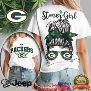 Green Bay Packers Stoner Girl Messy Bun Gameday Weed Shirt