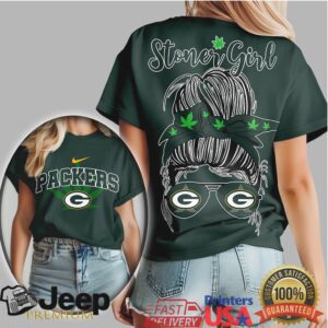 Green Bay Packers Stoner Girl Messy Bun Gameday Weed Shirt