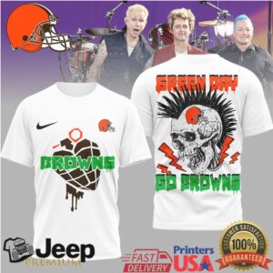 Green Day x Cleveland Browns Mohawk Skull Punk Rock Fan T Shirt