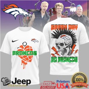 Green Day x Denver Broncos Punk Rock Skull Graphic Football T Shirt