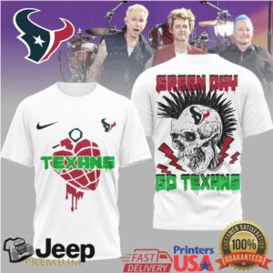 Green Day x Houston Texans Punk Rock Mohawk Skull Graphic T Shirt
