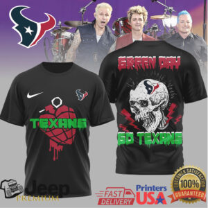 Green Day x Houston Texans Punk Rock Mohawk Skull Graphic T Shirt