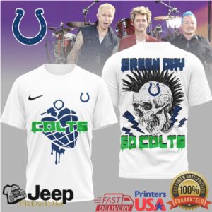 Green Day x Indianapolis Colts Blue Punk Skull Heart Grenade T Shirt