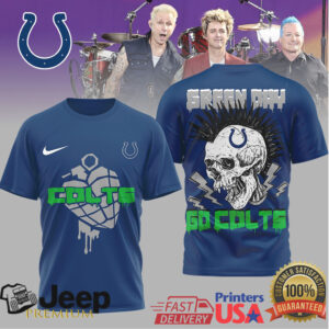 Green Day x Indianapolis Colts Blue Punk Skull Heart Grenade T Shirt