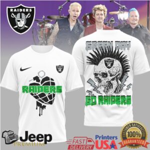Green Day x Las Vegas Raiders Silver & Black Punk Skull T Shirt