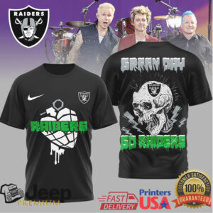 Green Day x Las Vegas Raiders Silver & Black Punk Skull T Shirt