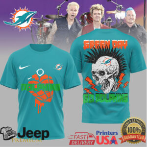 Green Day x Miami Dolphins Punk Rock Skull Heart Grenade T Shirt