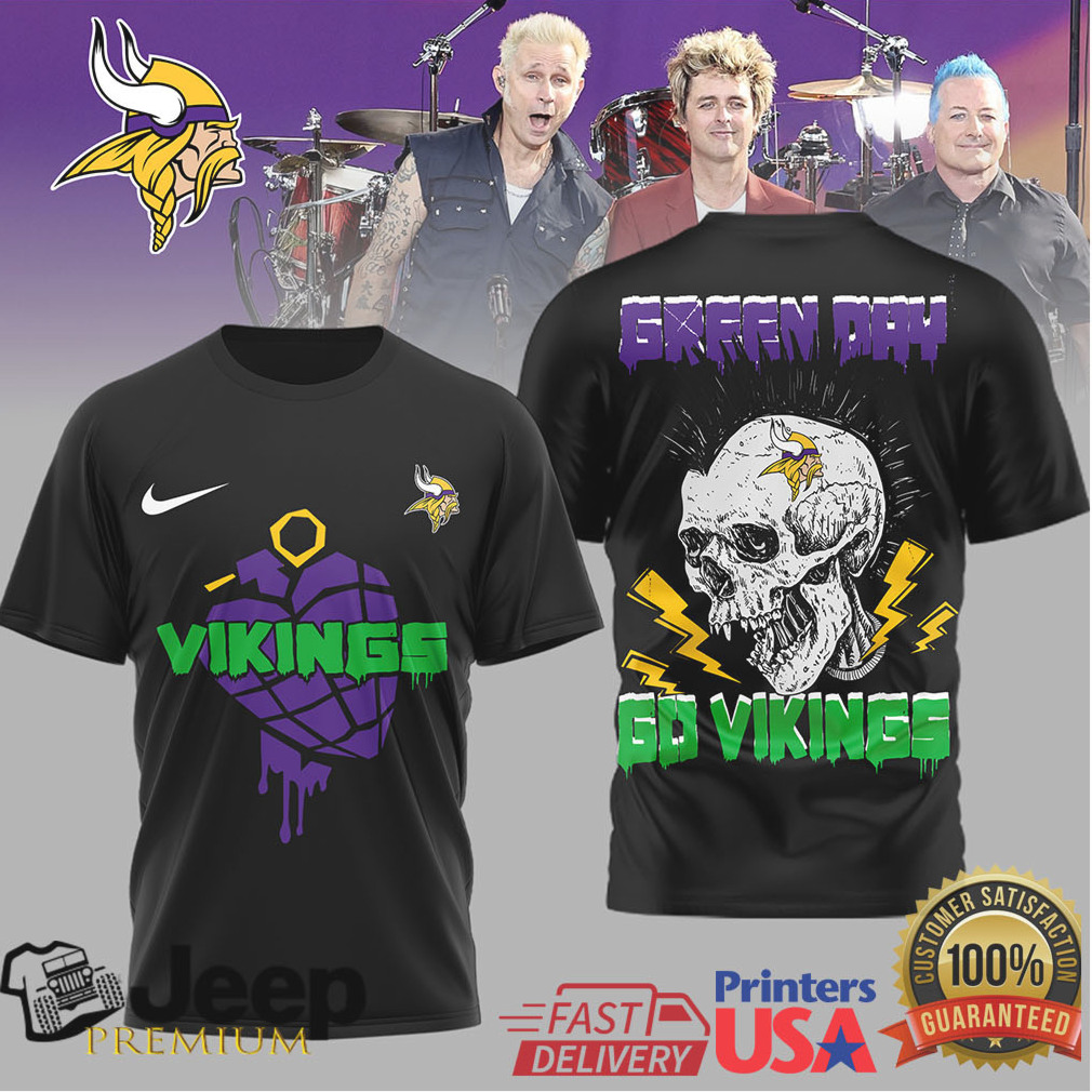 Green Day x Minnesota Vikings Punk Rock Skull Heart Grenade T Shirt Green Day x Minnesota Vikings Punk Rock Skull Heart Grenade T Shirt