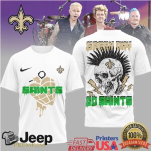 Green Day x New Orleans Saints Punk Rock Skull Heart Grenade T Shirt