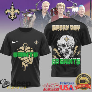 Green Day x New Orleans Saints Punk Rock Skull Heart Grenade T Shirt