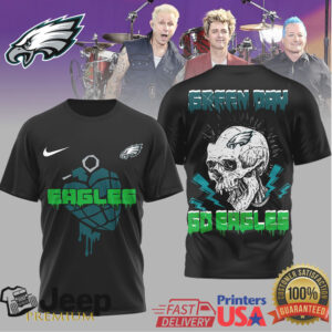 Green Day x Philadelphia Eagles Punk Rock Skull Heart Grenade T Shirt
