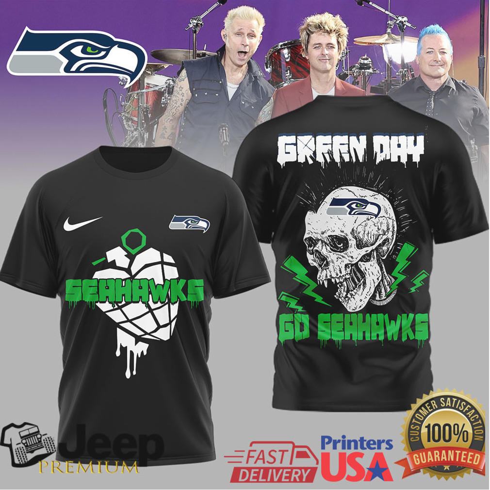 Green Day x Seattle Seahawks Punk Rock Skull Heart Grenade T Shirt Green Day x Seattle Seahawks Punk Rock Skull Heart Grenade T Shirt