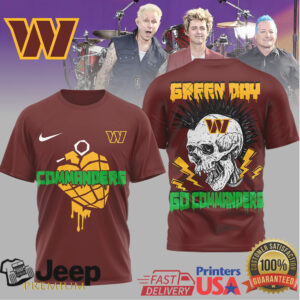 Green Day x Washington Commanders Punk Rock Skull Heart Grenade T Shirt