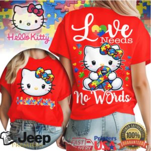 Hello Kitty Autism Awareness Love Needs No Words Puzzle Ribbon T Shirt