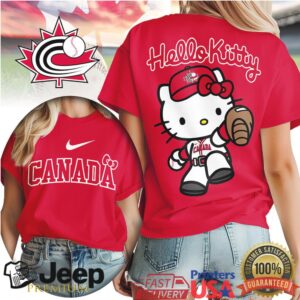 Hello Kitty Canada Baseball Team Mascot Logo T Shirt RedBlackWhite