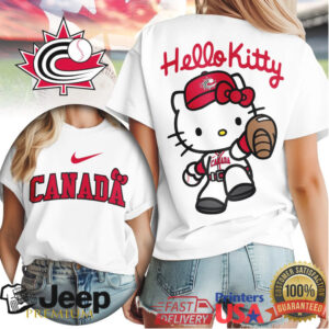 Hello Kitty Canada Baseball Team Mascot Logo T Shirt RedBlackWhite