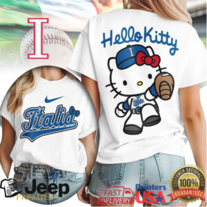 Hello Kitty Italia Baseball World Mascot Graphic T Shirt BlueBlackWhite