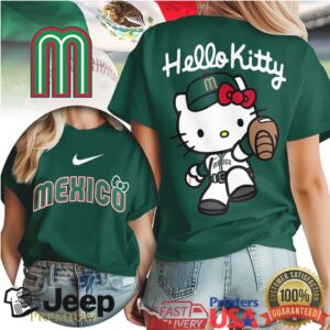 Hello Kitty Mexico Baseball National Team Mascot Graphic T Shirt GreenBlackWhite