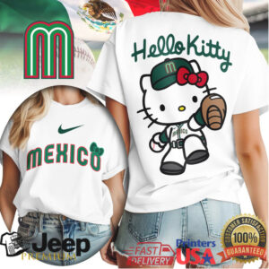 Hello Kitty Mexico Baseball National Team Mascot Graphic T Shirt GreenBlackWhite