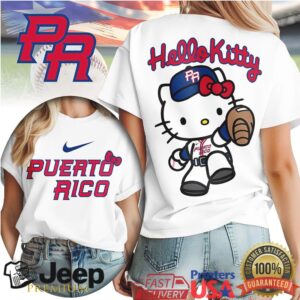 Hello Kitty Puerto Rico PR Baseball Mascot Graphic T Shirt WhiteBlueBlack