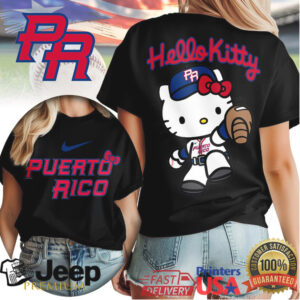 Hello Kitty Puerto Rico PR Baseball Mascot Graphic T Shirt WhiteBlueBlack