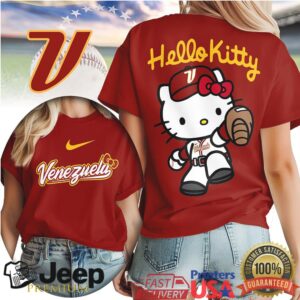 Hello Kitty Venezuela Baseball Team Mascot Graphic T Shirt BurgundyBlackWhite