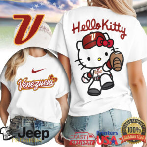 Hello Kitty Venezuela Baseball Team Mascot Graphic T Shirt BurgundyBlackWhite