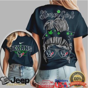 Houston Texans Stoner Girl Messy Bun Weed Leaf Football T shirt