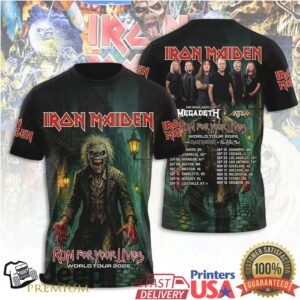 Iron Maiden Run For Your Lives World Tour 2026 3D All Over Print T Shirt