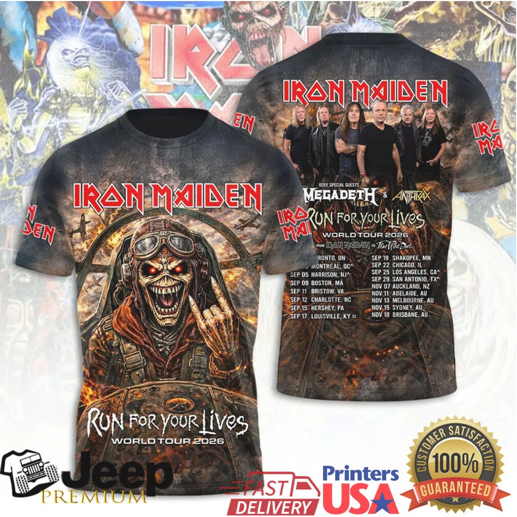 Iron Maiden Run For Your Lives World Tour 2026 3D All Over Print Tour Merch T Shirt Iron Maiden Run For Your Lives World Tour 2026 3D All Over Print Tour Merch T Shirt