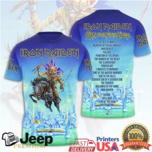 Iron Maiden Run For Your Lives World Tour 2026 Blue Graphic T Shirt