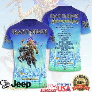 Iron Maiden Run For Your Lives World Tour 2026 Blue Graphic T Shirt