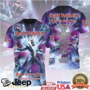 Iron Maiden Run For Your Lives World Tour 2026 Electric Eddie Blue T Shirt