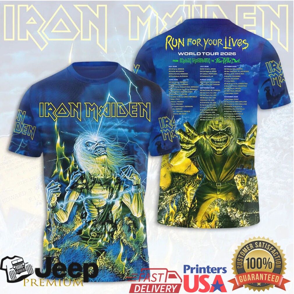Iron Maiden Run For Your Lives World Tour 2026 Fear Of The Dark T Shirt Iron Maiden Run For Your Lives World Tour 2026 Fear Of The Dark T Shirt