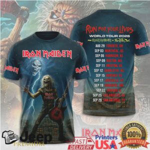 Iron Maiden Run For Your Lives World Tour 2026 Guitar Eddie 3D T Shirt