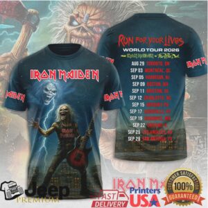Iron Maiden Run For Your Lives World Tour 2026 Guitar Eddie 3D T Shirt