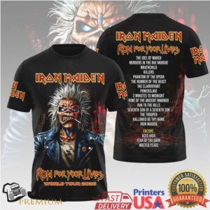 Iron Maiden Run For Your Lives World Tour 2026 Leather Jacket Eddie Black T Shirt