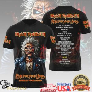 Iron Maiden Run For Your Lives World Tour 2026 Leather Jacket Eddie Black T Shirt